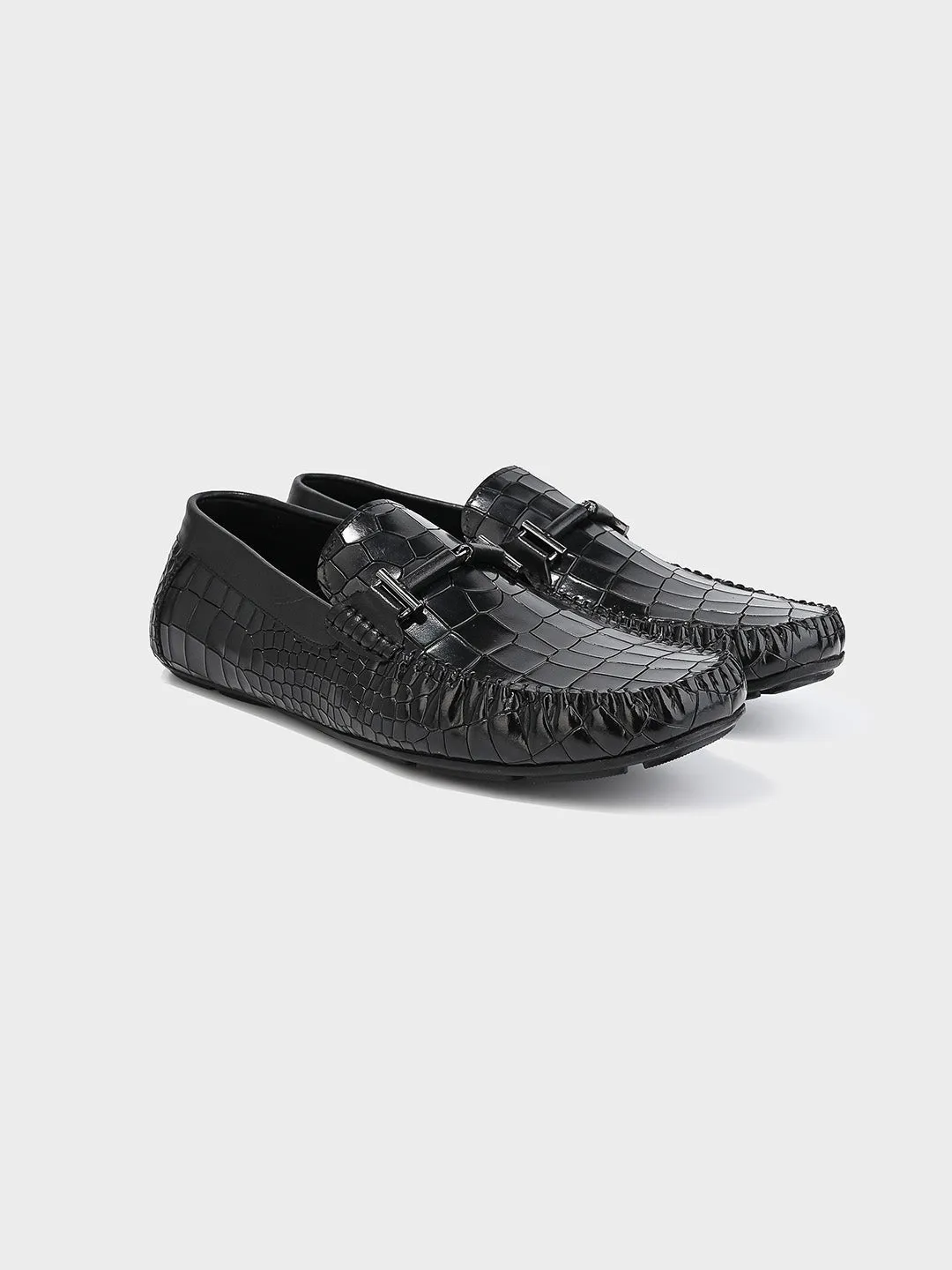 Sleek Black Leather Men's Slip-On Loafer Shoes