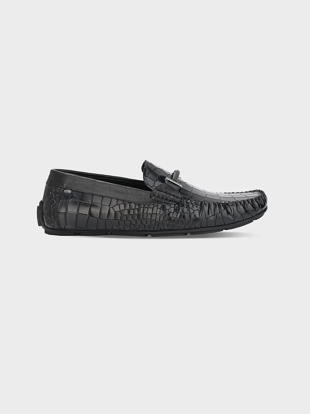 Sleek Black Leather Men's Slip-On Loafer Shoes