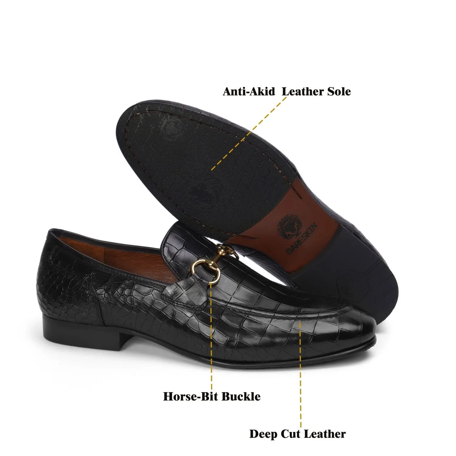 Sleek Deep Cut Croco With Horsebit Detailing Men's Loafer