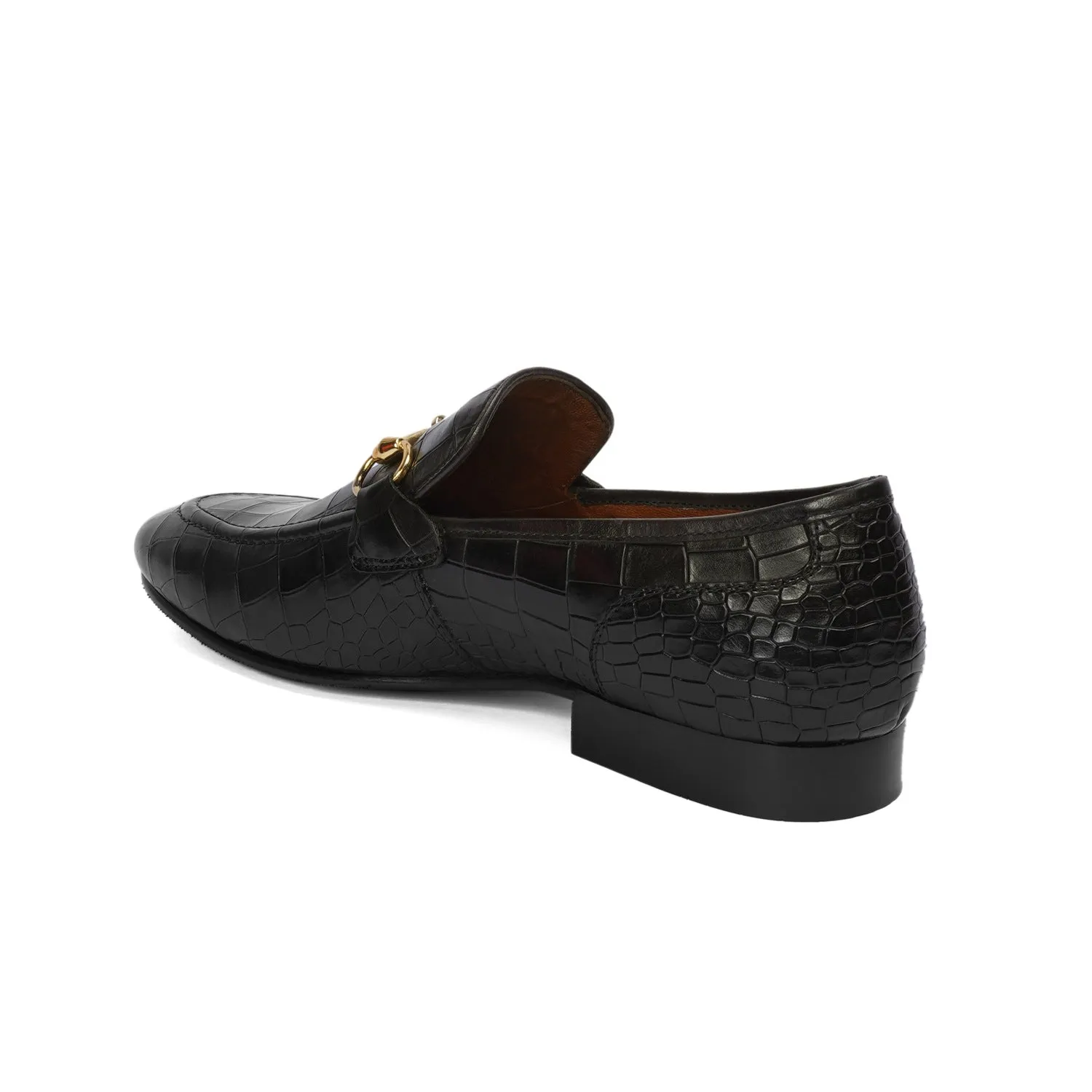 Sleek Deep Cut Croco With Horsebit Detailing Men's Loafer