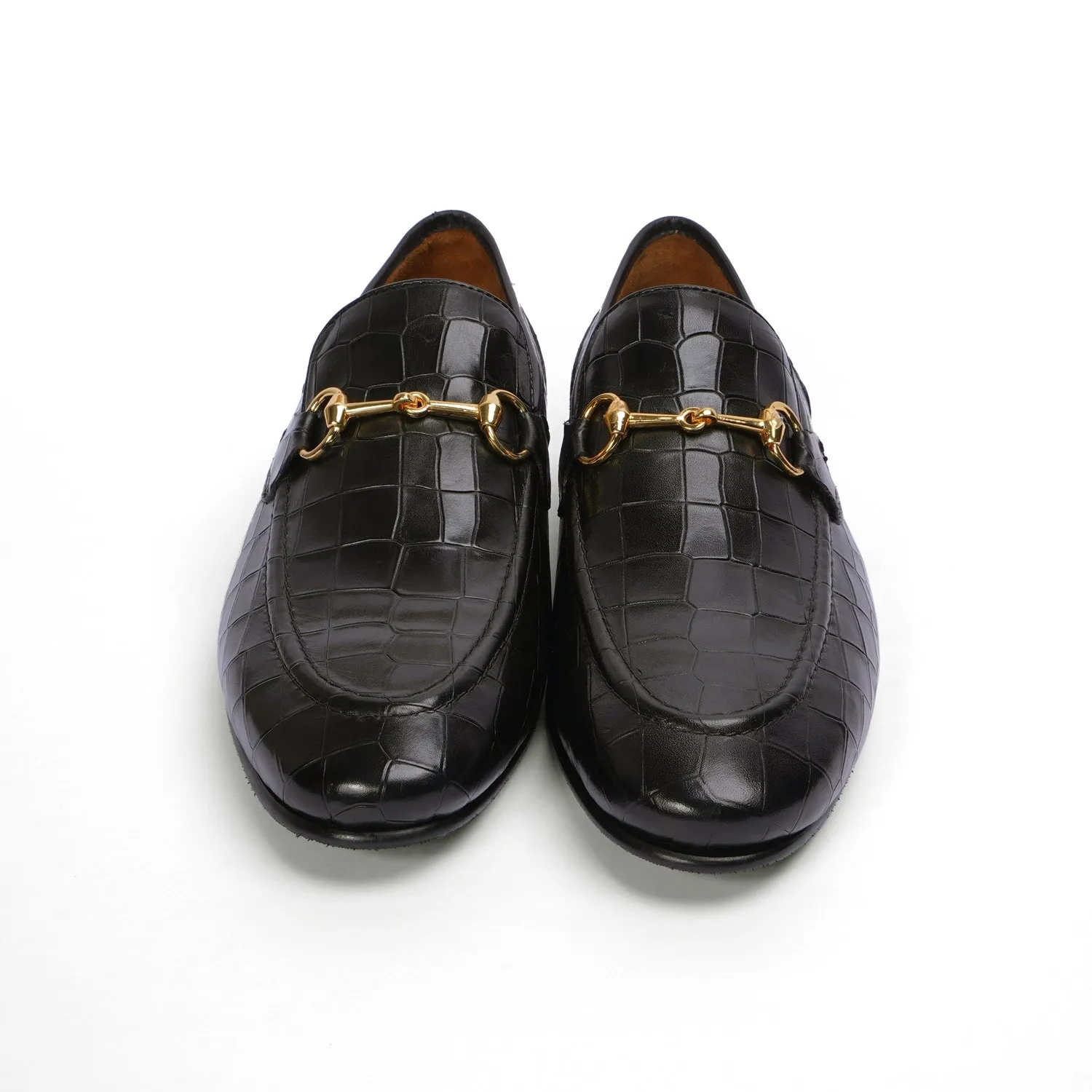 Sleek Deep Cut Croco With Horsebit Detailing Men's Loafer