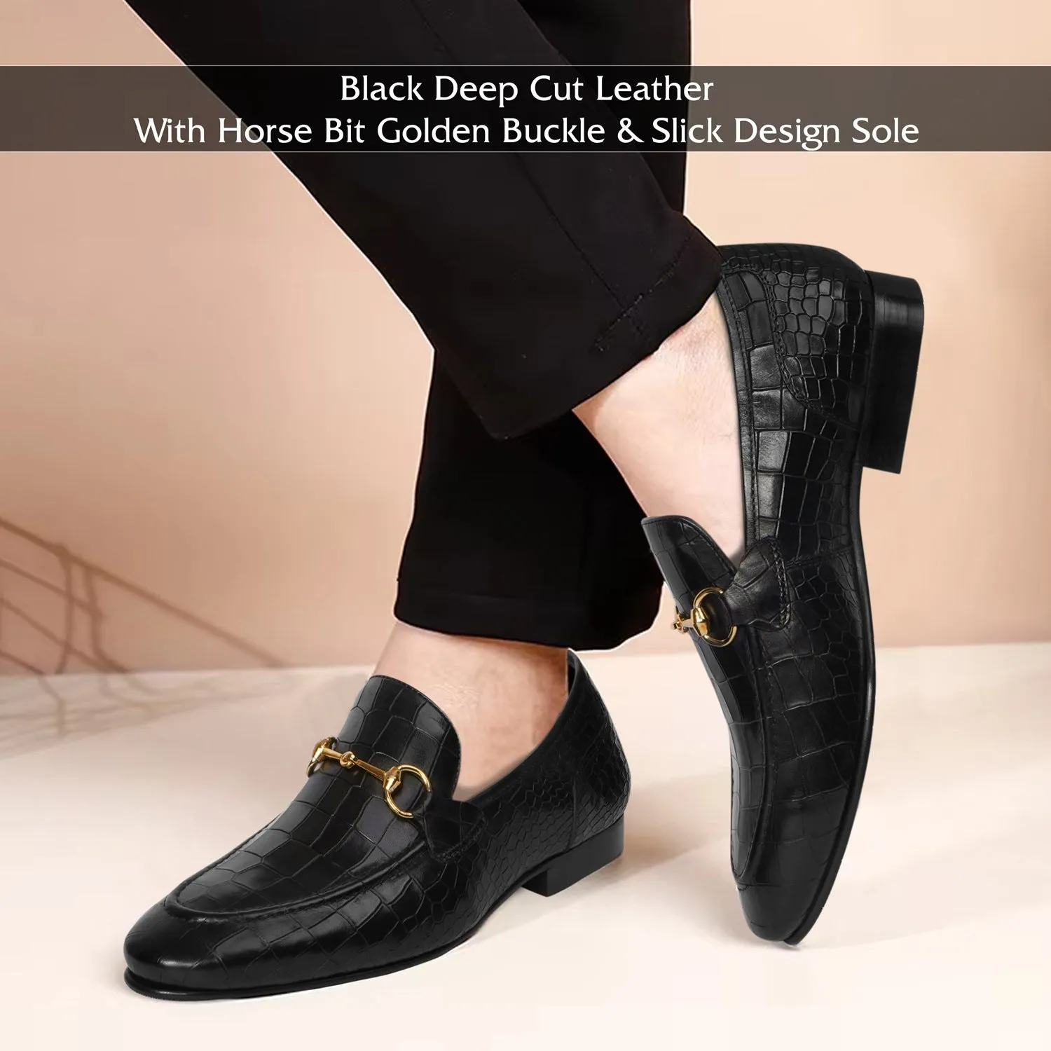 Sleek Deep Cut Croco With Horsebit Detailing Men's Loafer