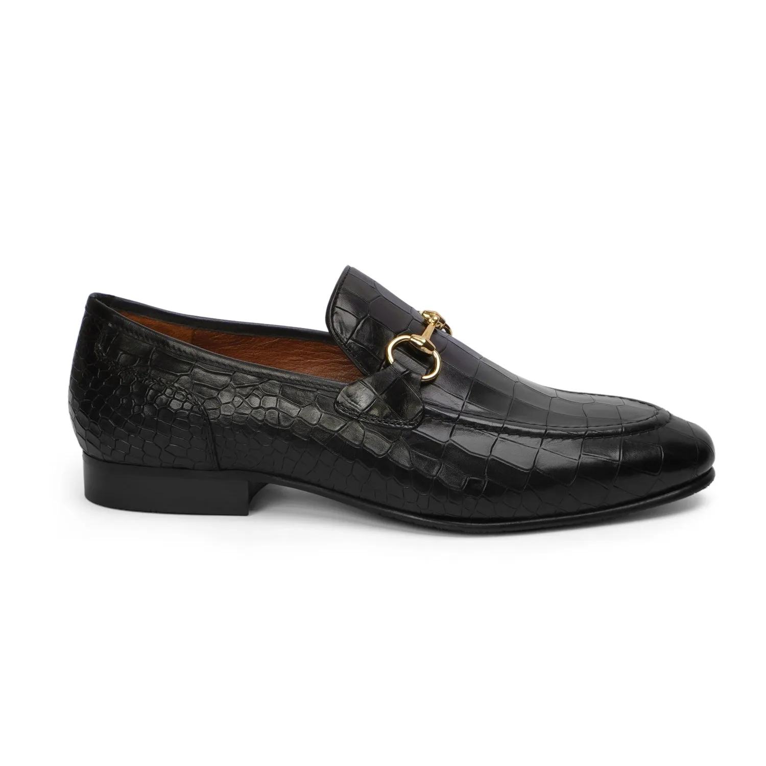 Sleek Deep Cut Croco With Horsebit Detailing Men's Loafer