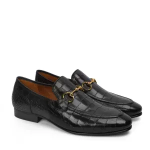 Sleek Deep Cut Croco With Horsebit Detailing Men's Loafer