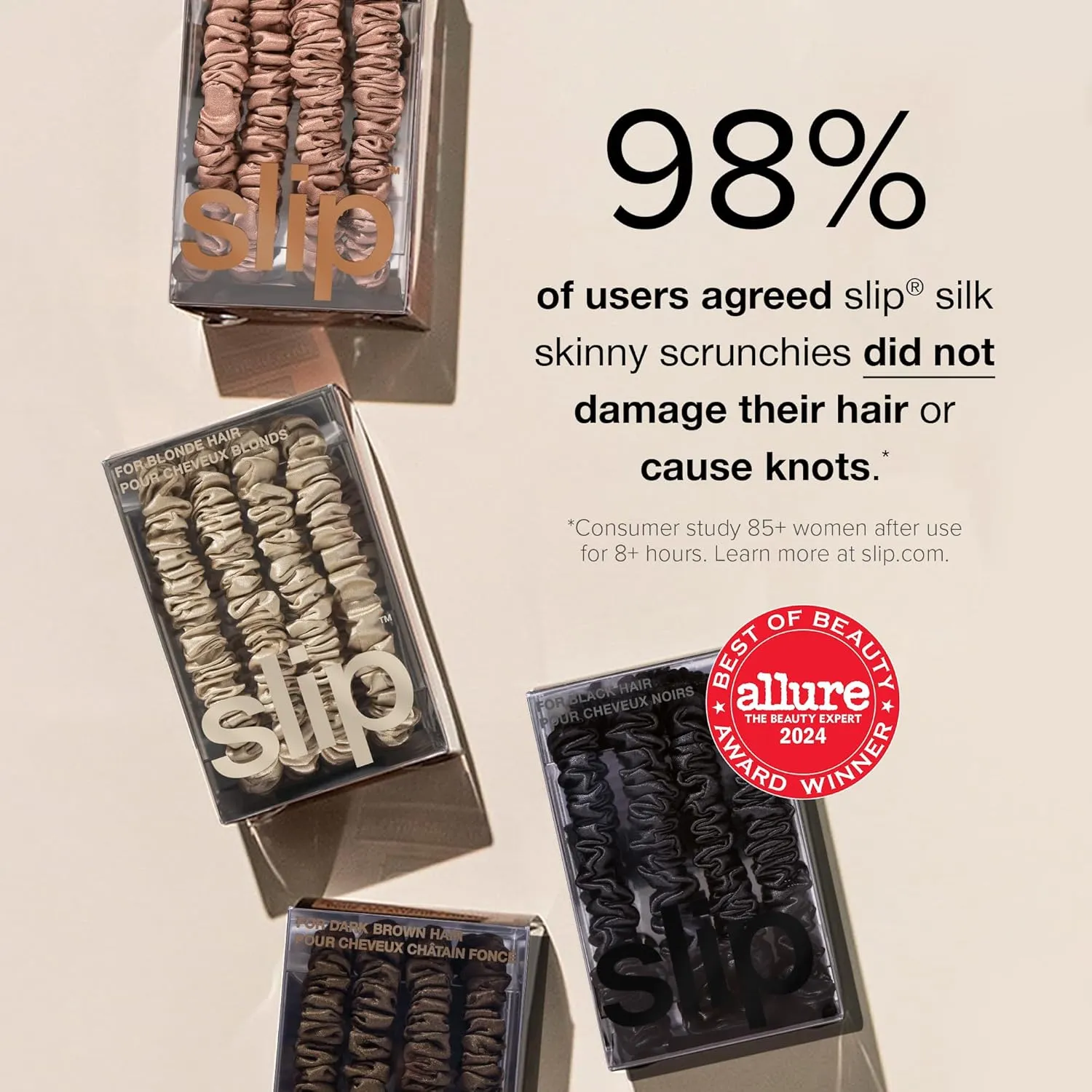 slip Amazon Exclusive Skinny Scrunchies: Anti-Crease, Anti-Breakage Slipsilk™ Design Protects Delicate Hair | Includes 3 Pure Silk Scrunchies, Violet