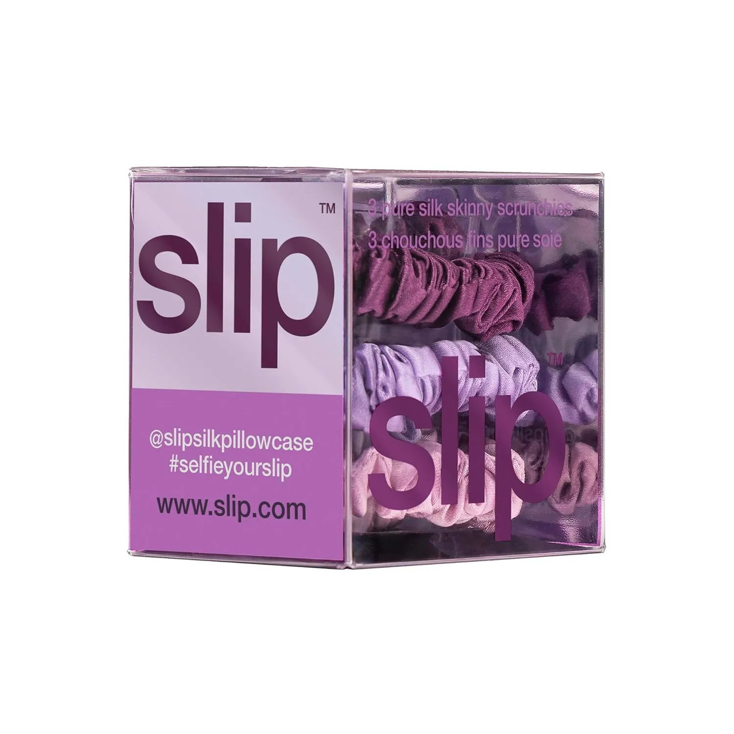 slip Amazon Exclusive Skinny Scrunchies: Anti-Crease, Anti-Breakage Slipsilk™ Design Protects Delicate Hair | Includes 3 Pure Silk Scrunchies, Violet