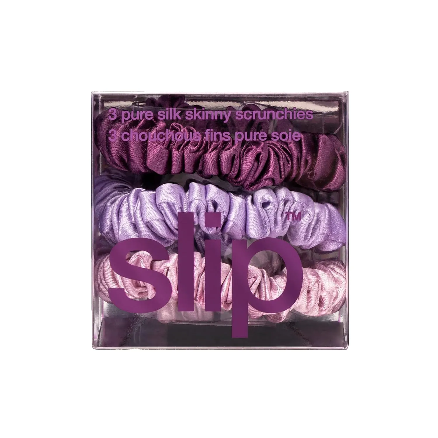 slip Amazon Exclusive Skinny Scrunchies: Anti-Crease, Anti-Breakage Slipsilk™ Design Protects Delicate Hair | Includes 3 Pure Silk Scrunchies, Violet