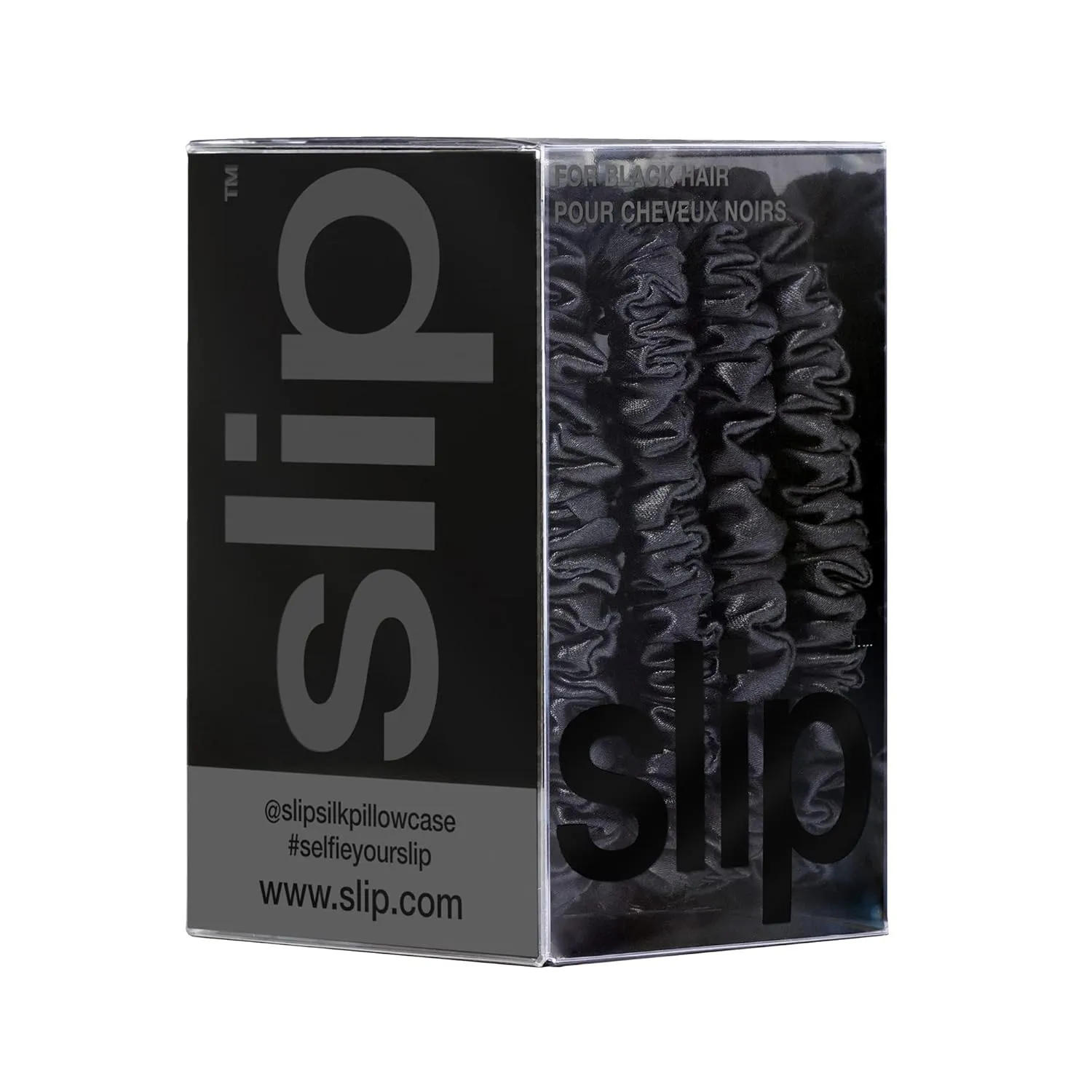 slip Silk Skinny Scrunchies - Black | Set of 4 Skinny Scrunchies | 100% Mulberry Silk, Anti-Crease, Gentle on Hair, Reduces Breakage | Stylish & Durable, Ideal for All Hair Types