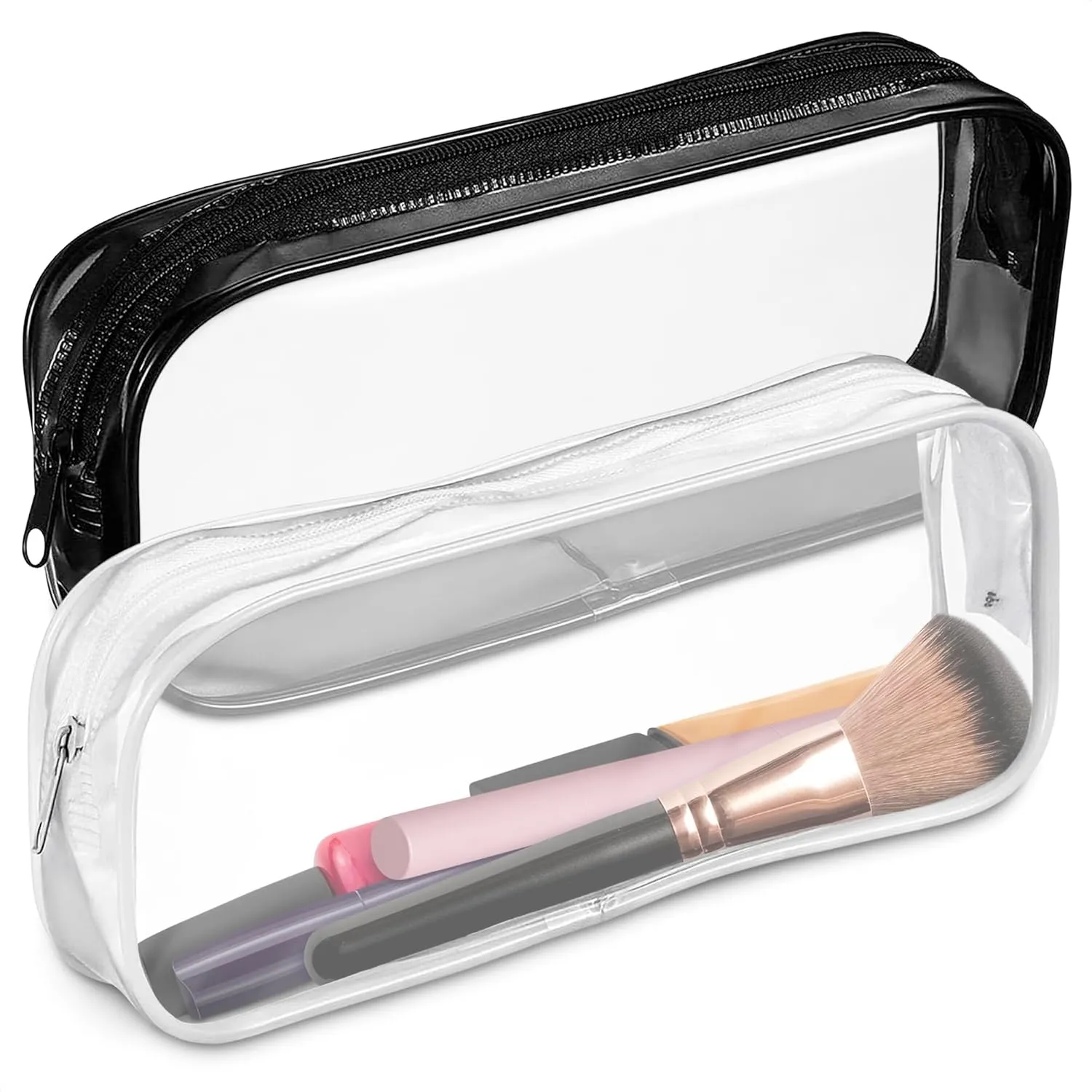 Small Makeup Bag for Purse – 2 Pcs Clear Zipper Pouches, Soft, Elastic, Waterproof Plastic Small Cosmetic Bag for Purse, Space-Efficient, Stylish Design – Great for Organizing Essentials on the Go