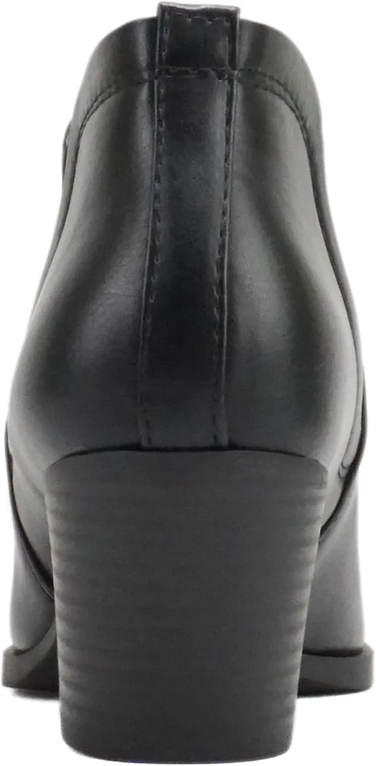 Soda “GWEN” ~ Women Pointed Toe Slip-On Elastic Gore Low Stack Heel Ankle Bootie