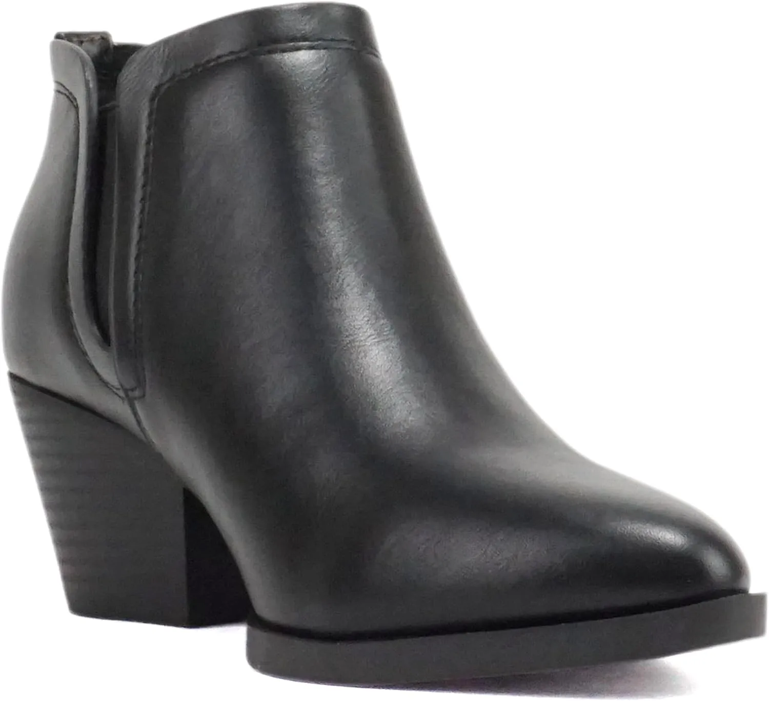 Soda “GWEN” ~ Women Pointed Toe Slip-On Elastic Gore Low Stack Heel Ankle Bootie