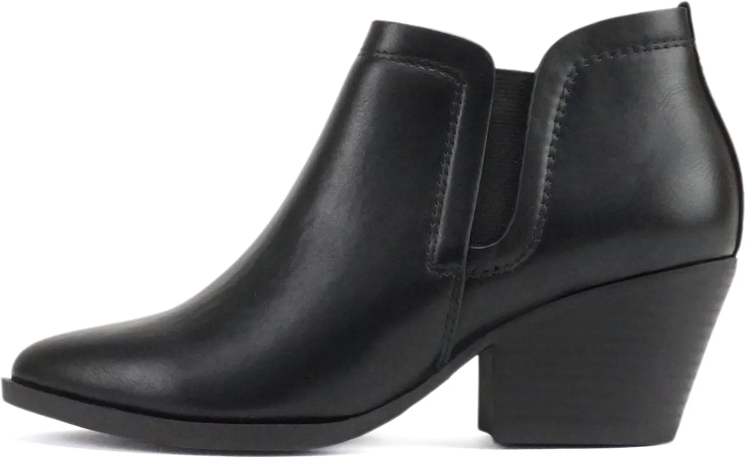 Soda “GWEN” ~ Women Pointed Toe Slip-On Elastic Gore Low Stack Heel Ankle Bootie
