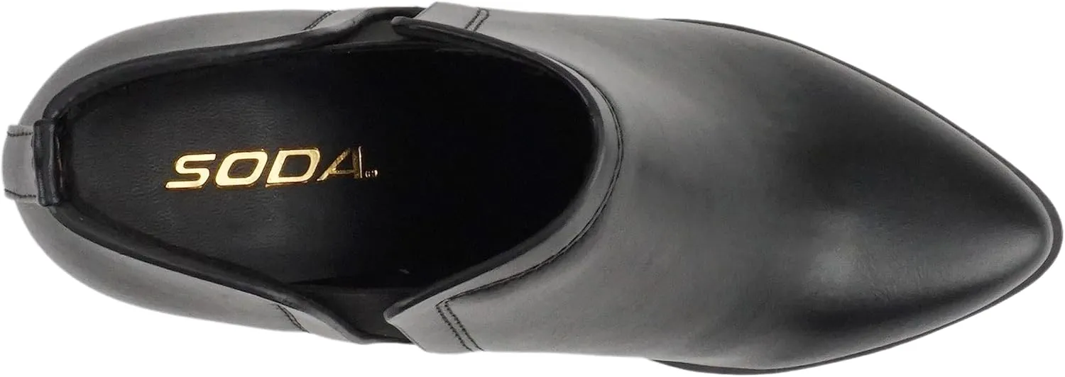Soda “GWEN” ~ Women Pointed Toe Slip-On Elastic Gore Low Stack Heel Ankle Bootie