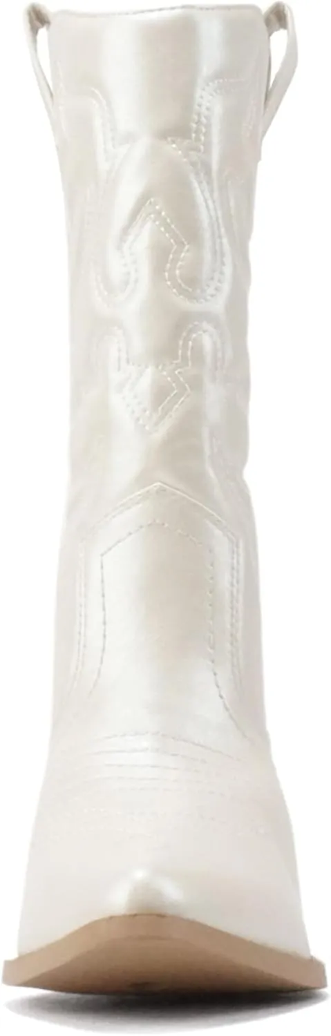 Soda RENO ~ Women Western Cowboy Stitched Pointe Toe Low Heel Ankle Mid Shaft Fashion Boots