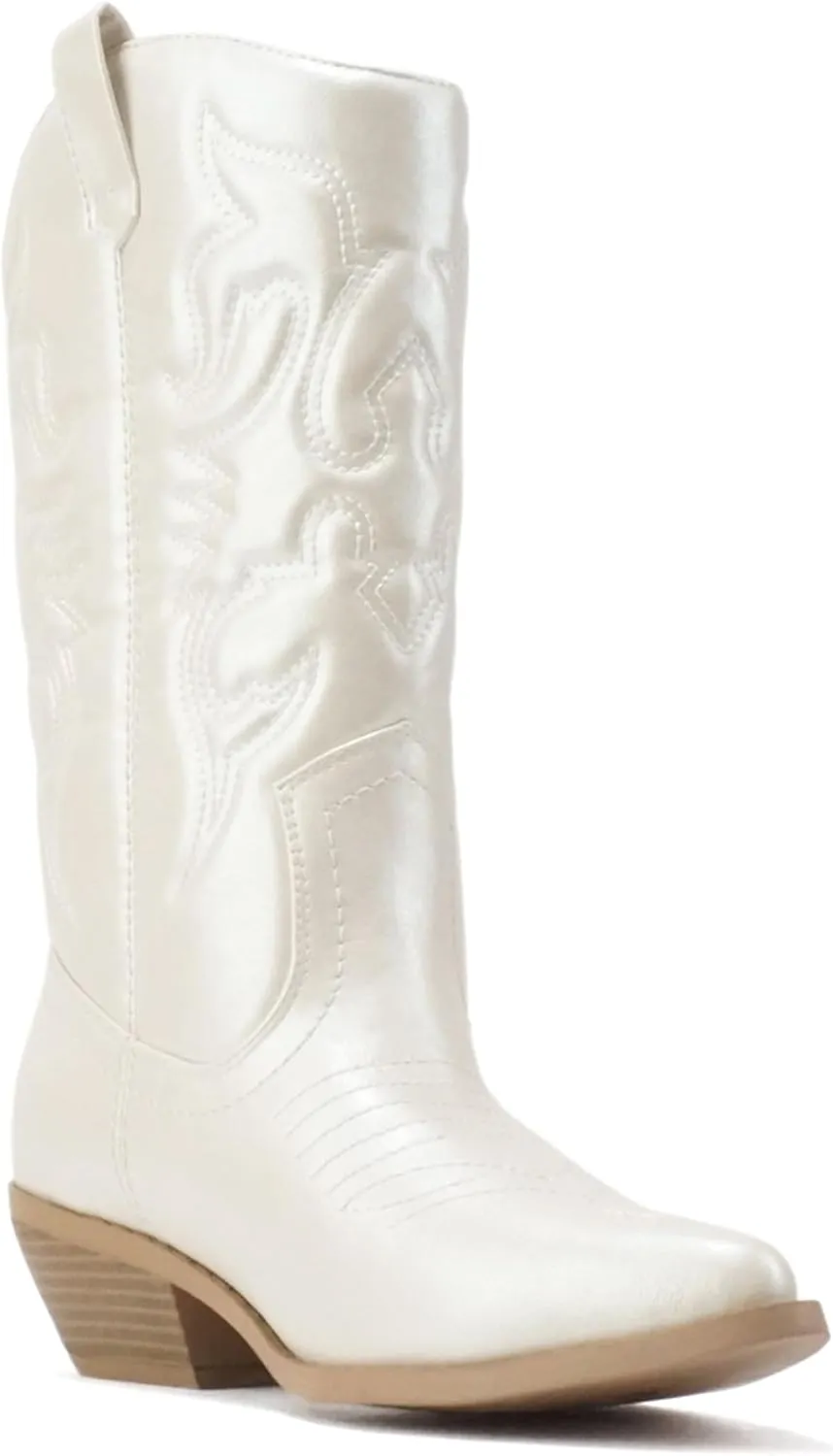 Soda RENO ~ Women Western Cowboy Stitched Pointe Toe Low Heel Ankle Mid Shaft Fashion Boots