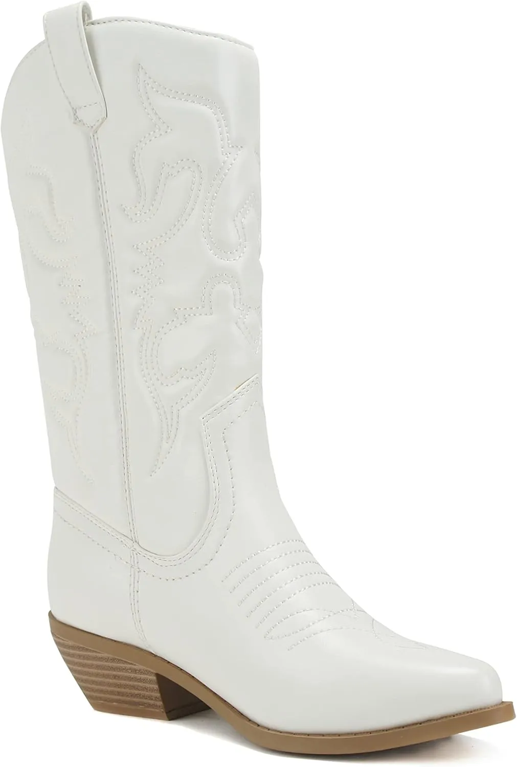 Soda RENO ~ Women Western Cowboy Stitched Pointe Toe Low Heel Ankle Mid Shaft Fashion Boots