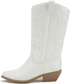 Soda RENO ~ Women Western Cowboy Stitched Pointe Toe Low Heel Ankle Mid Shaft Fashion Boots