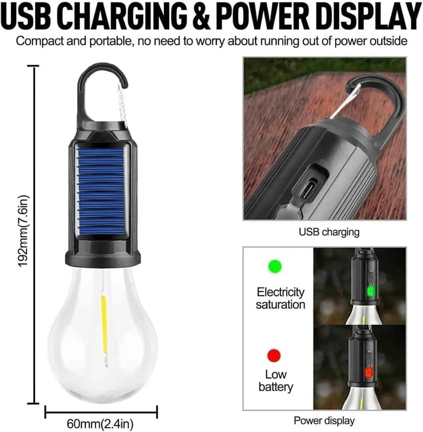 Solar Rechargeable Camping Light, 3 Pack, LED, Yellow, 1 Count