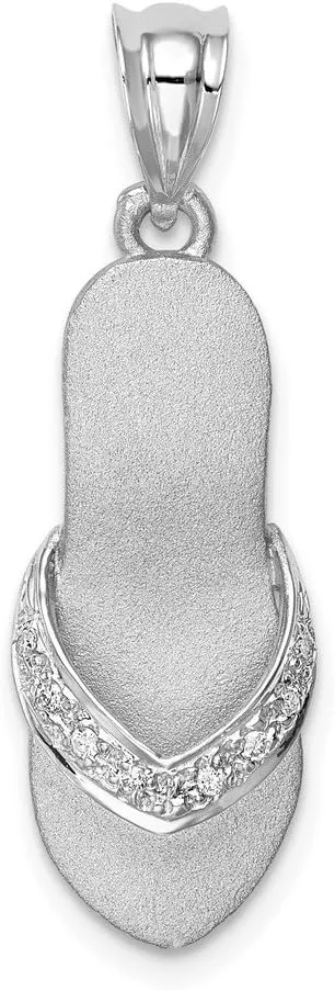 Solid 14K White Gold Diamond Sandal Pendant Charm - 30mm x 9mm (.04 cttw.)