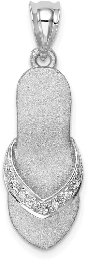 Solid 14K White Gold Diamond Sandal Pendant Charm - 30mm x 9mm (.04 cttw.)
