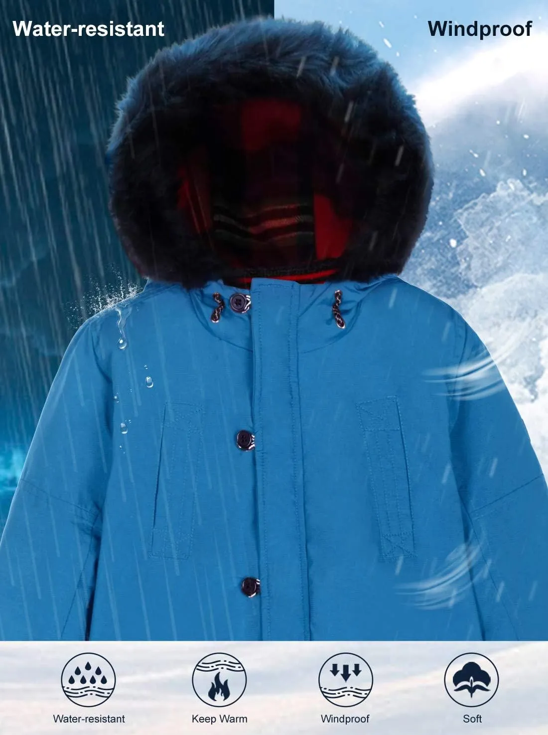 SOLOCOTE Boys Winter Coats Kids Winter Jacket Warm Thick Heavyweight Tough Long Windproof Outwear with Hood