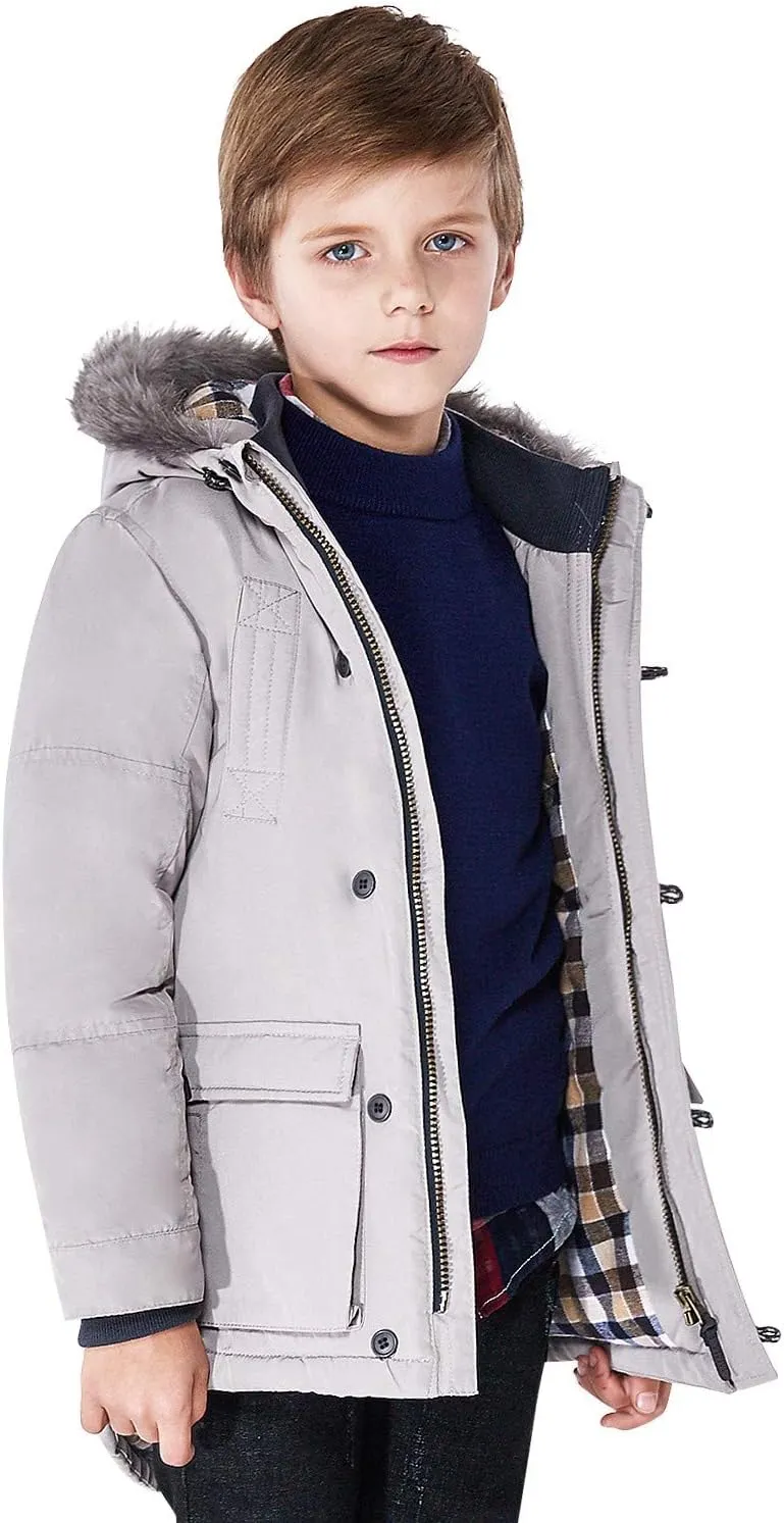 SOLOCOTE Boys Winter Coats Kids Winter Jacket Warm Thick Heavyweight Tough Long Windproof Outwear with Hood