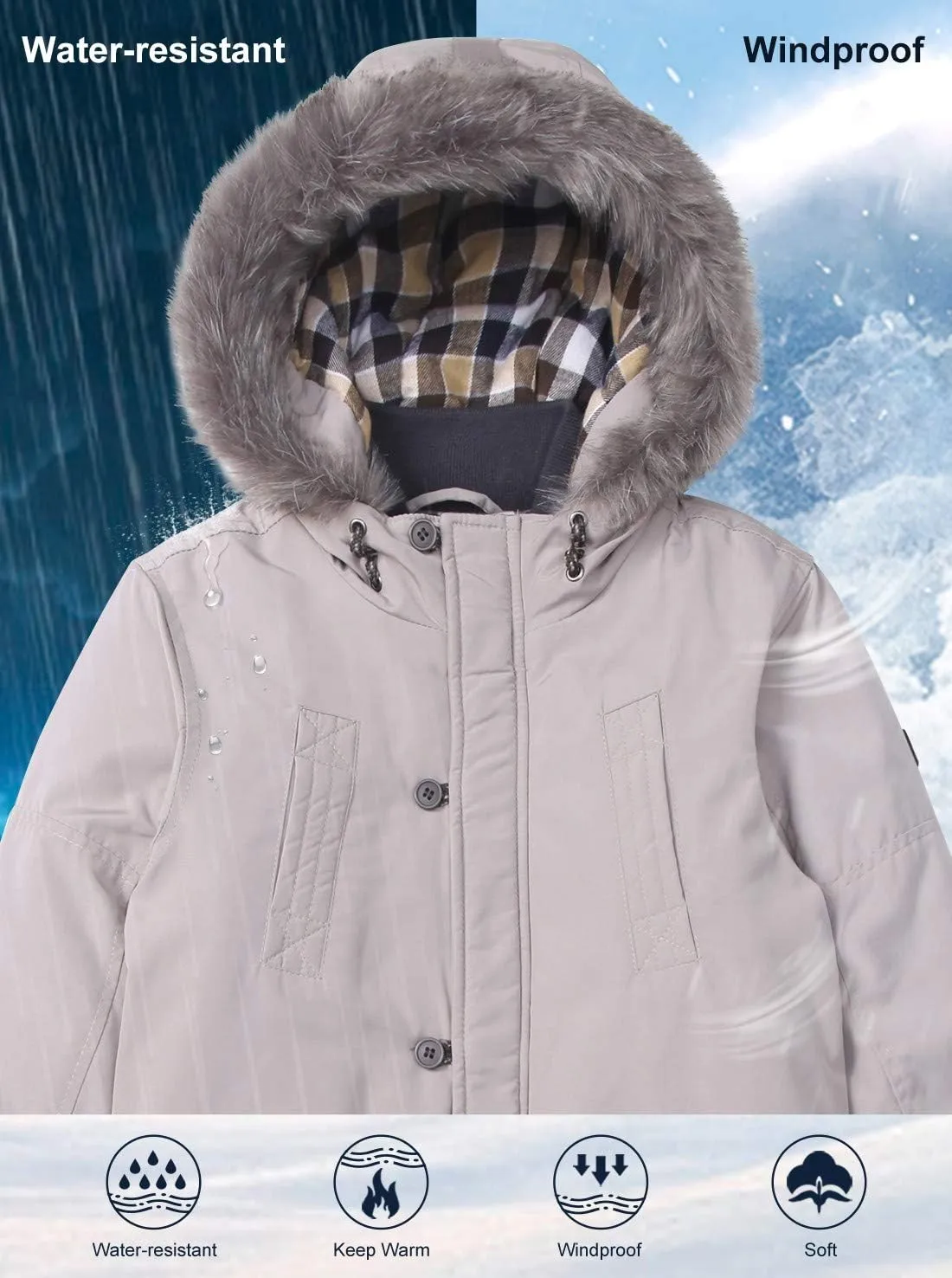 SOLOCOTE Boys Winter Coats Kids Winter Jacket Warm Thick Heavyweight Tough Long Windproof Outwear with Hood