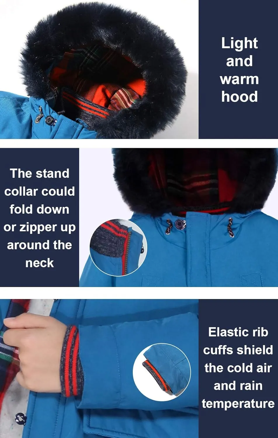 SOLOCOTE Boys Winter Coats Kids Winter Jacket Warm Thick Heavyweight Tough Long Windproof Outwear with Hood