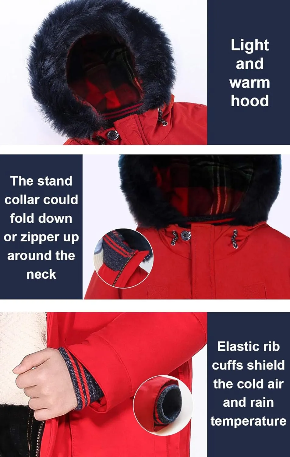 SOLOCOTE Boys Winter Coats Kids Winter Jacket Warm Thick Heavyweight Tough Long Windproof Outwear with Hood