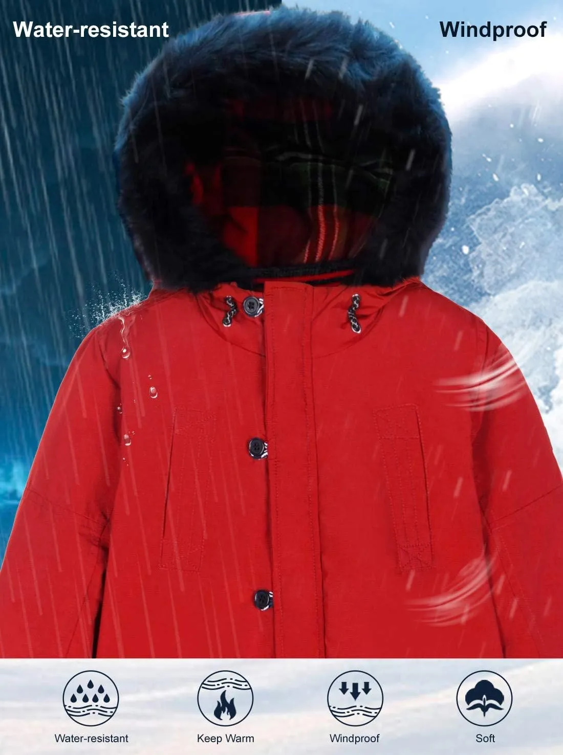 SOLOCOTE Boys Winter Coats Kids Winter Jacket Warm Thick Heavyweight Tough Long Windproof Outwear with Hood