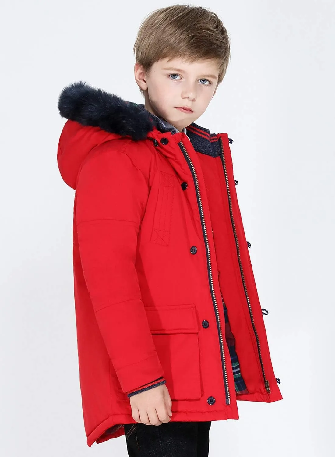 SOLOCOTE Boys Winter Coats Kids Winter Jacket Warm Thick Heavyweight Tough Long Windproof Outwear with Hood