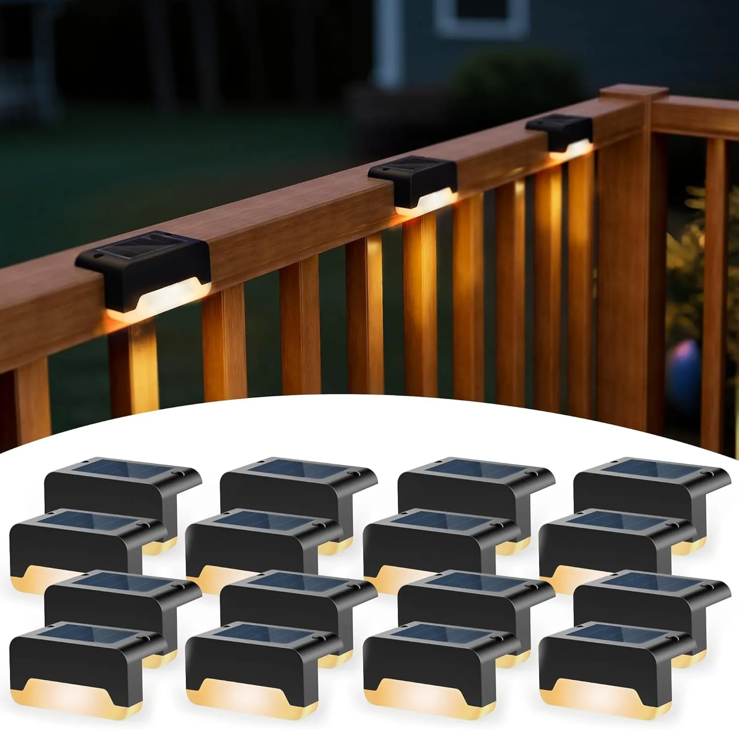 SOLPEX Solar Deck Lights, Solar Step Lights for Outside Waterproof Led Stair Light for Outdoor Fence, Balcony, Patio, Railing, Front Porch, Yard and Pathway(16pack Warm White)