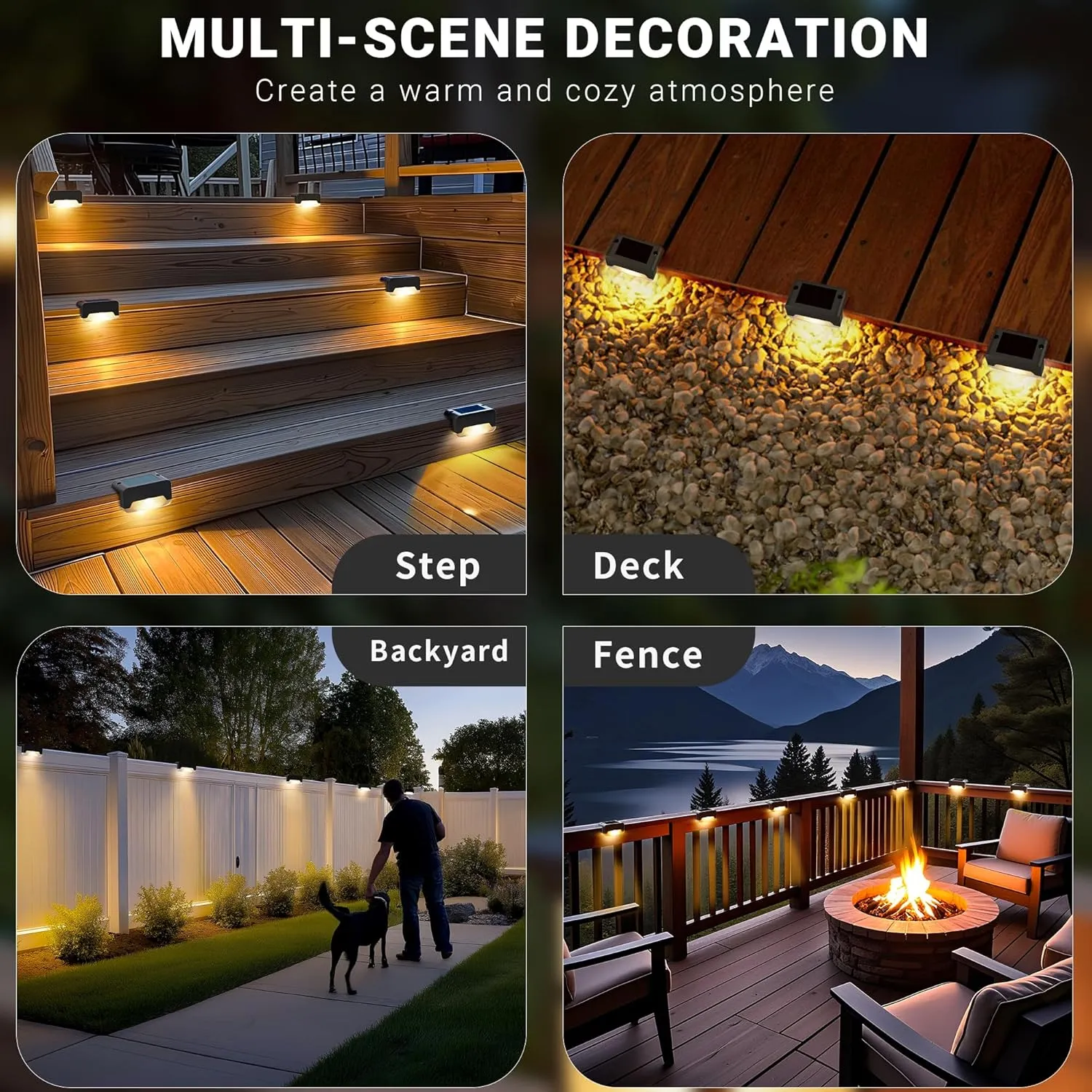 SOLPEX Solar Deck Lights, Solar Step Lights for Outside Waterproof Led Stair Light for Outdoor Fence, Balcony, Patio, Railing, Front Porch, Yard and Pathway(16pack Warm White)