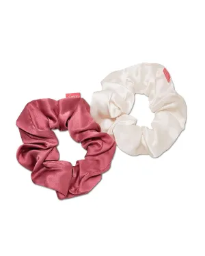 Sonix Scrunchies, Silk Two-Tone Hair Tie Set - Dusty Mauve and Cream
