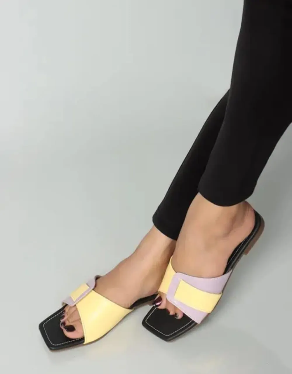 Special Multi-Color Double Strap Sandals for Women – Stylish Yellow Flats with TPR Sole for Comfort and Long Use