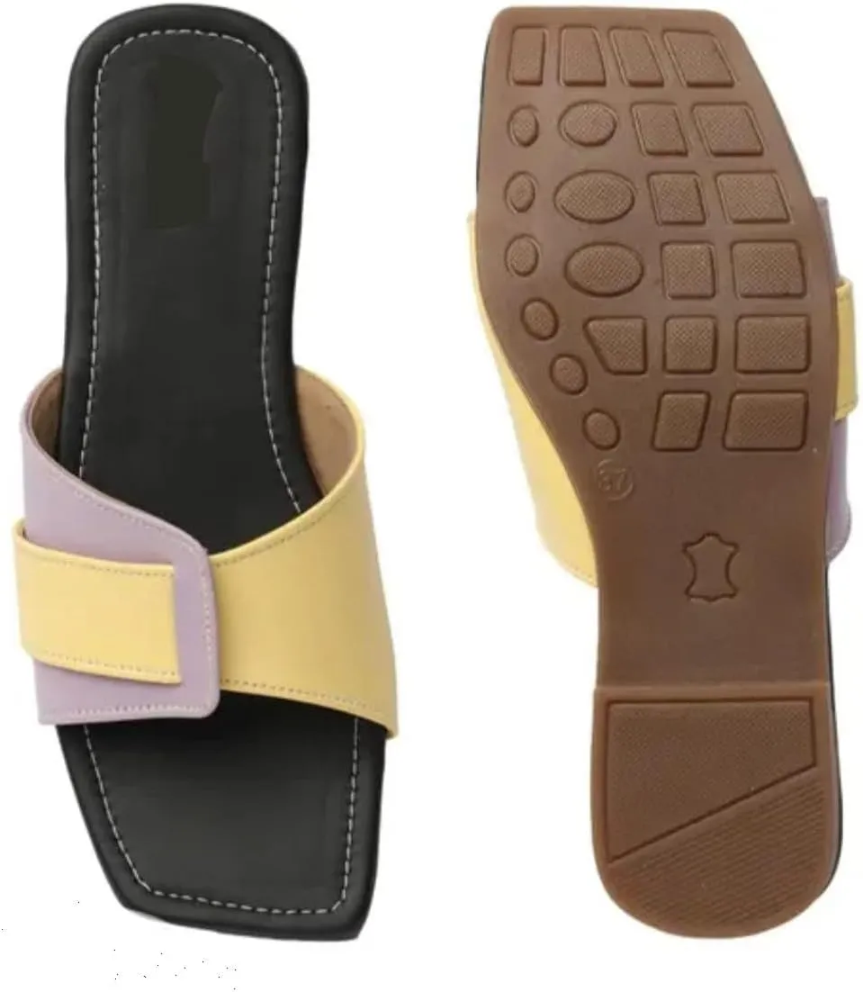 Special Multi-Color Double Strap Sandals for Women – Stylish Yellow Flats with TPR Sole for Comfort and Long Use