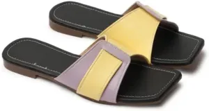Special Multi-Color Double Strap Sandals for Women – Stylish Yellow Flats with TPR Sole for Comfort and Long Use