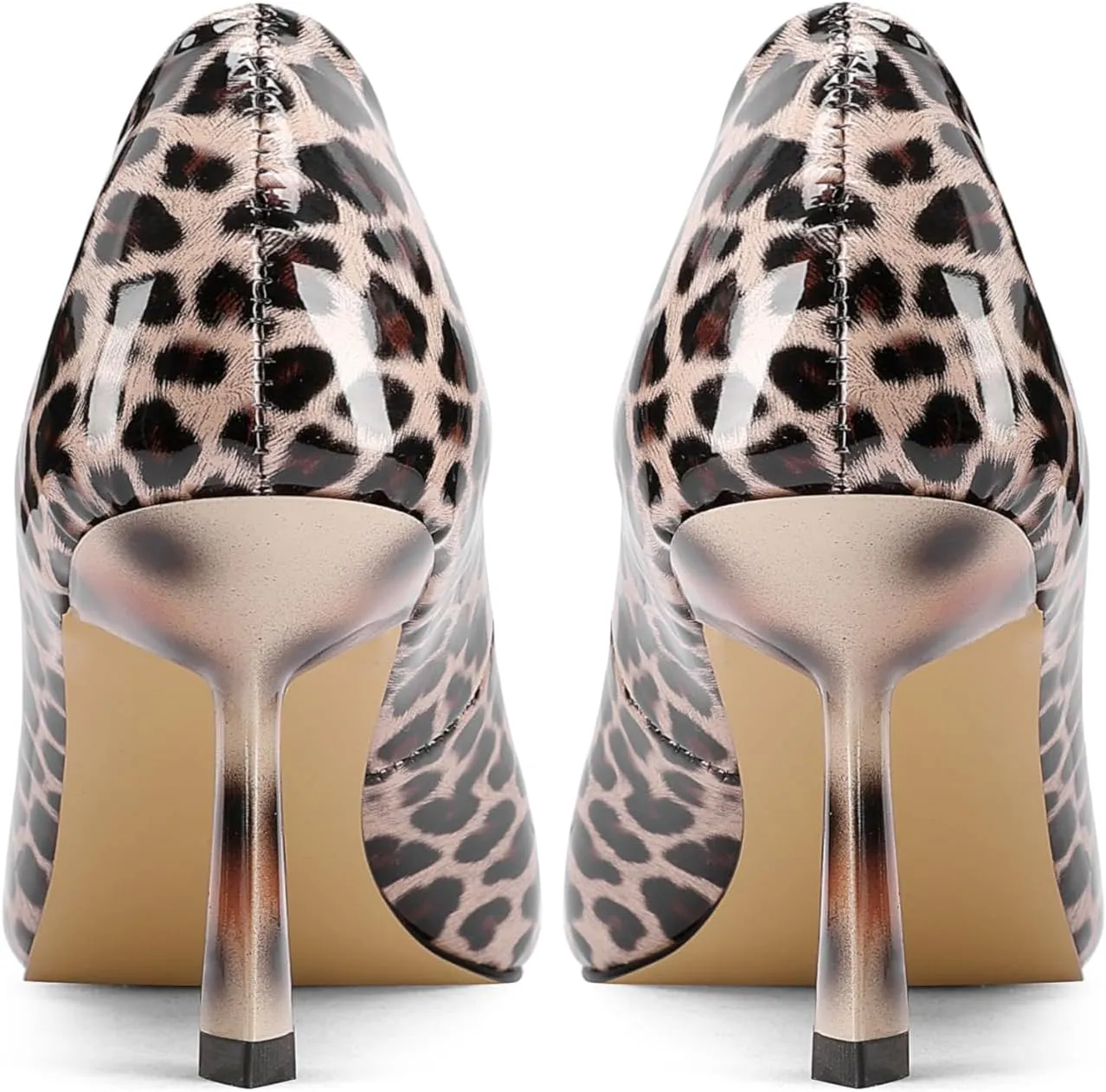 Square Toe Stiletto Heel Patent Leather Leopard Print Pumps for Women Slip On Comfortable Horseshoe Heels