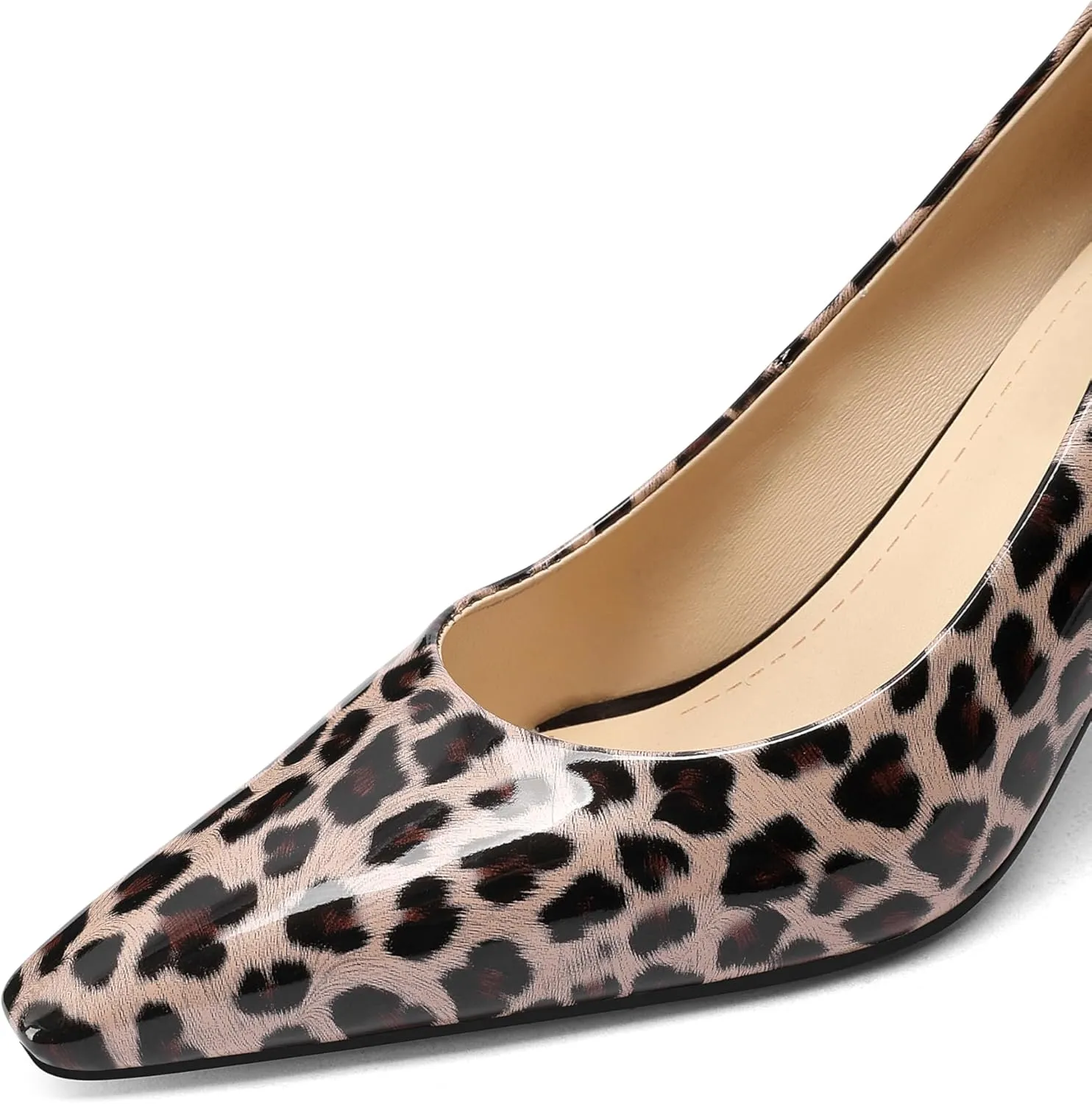 Square Toe Stiletto Heel Patent Leather Leopard Print Pumps for Women Slip On Comfortable Horseshoe Heels