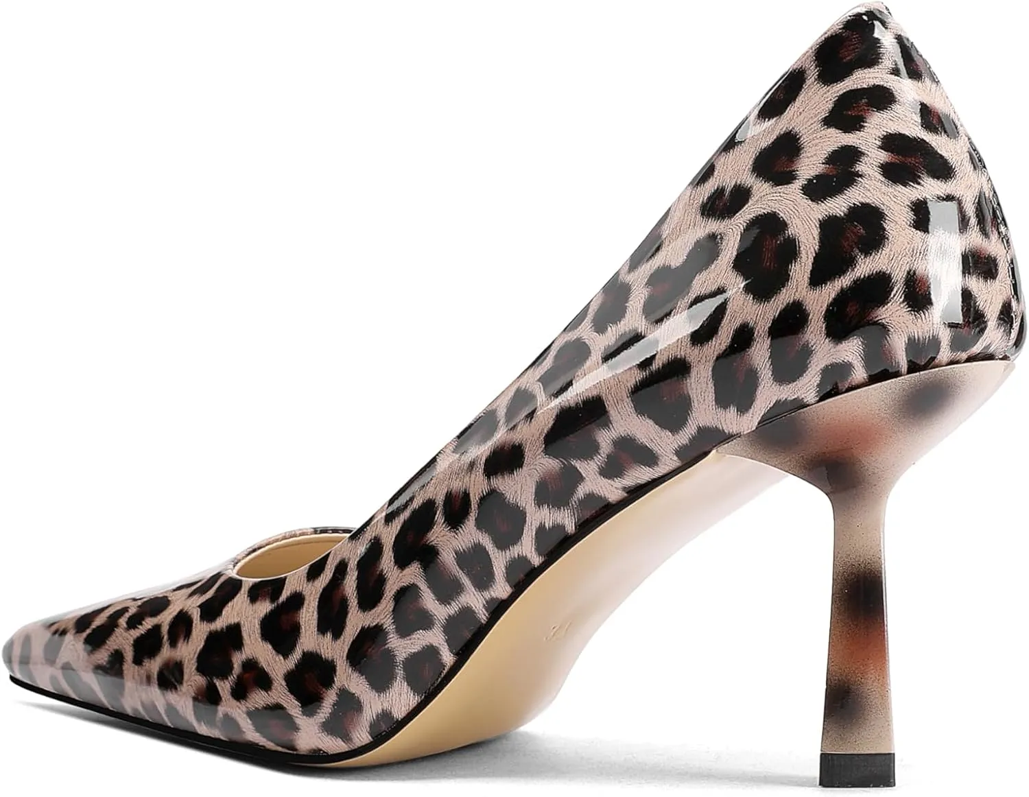 Square Toe Stiletto Heel Patent Leather Leopard Print Pumps for Women Slip On Comfortable Horseshoe Heels