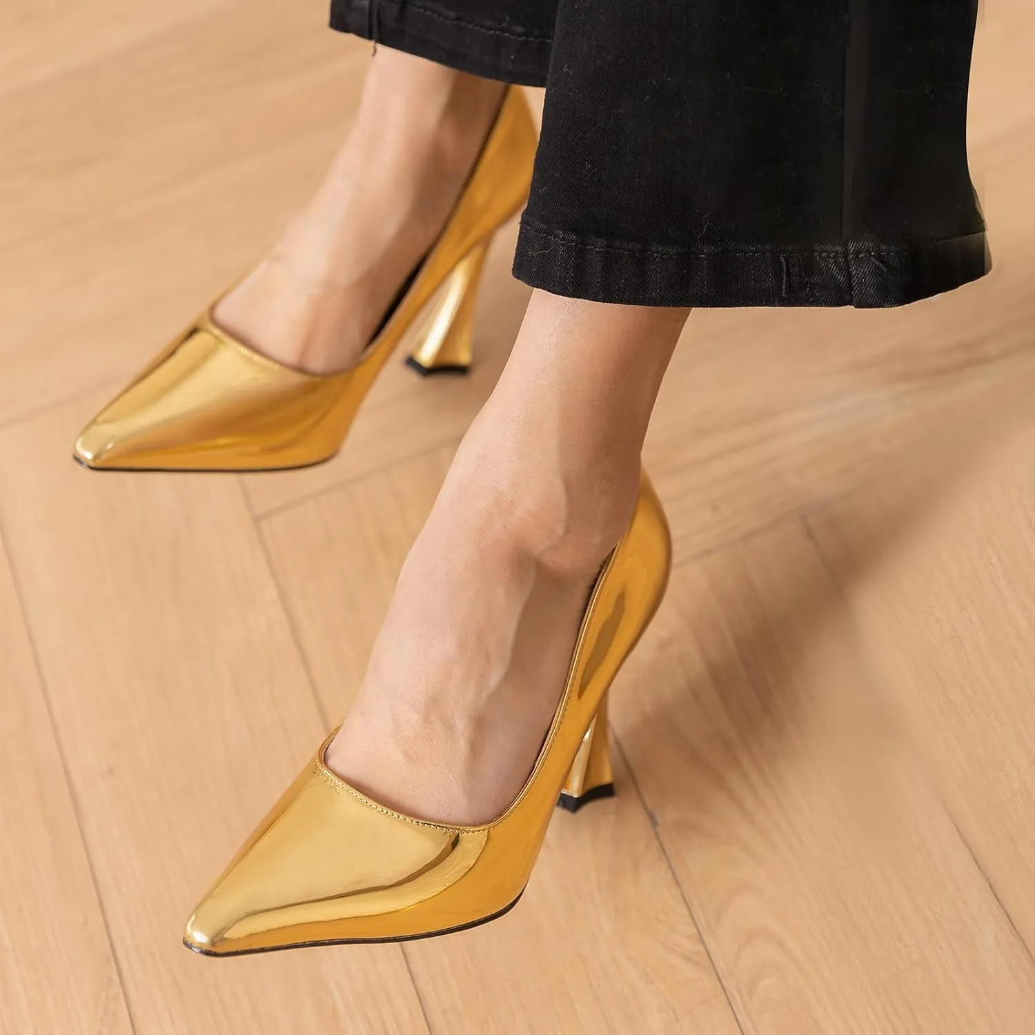 Stiletto Mid Heel for Women Pointed Toe Stiletto Heels Closed Toe Pumps Slip on High Heels 4 inch Dress Pumps