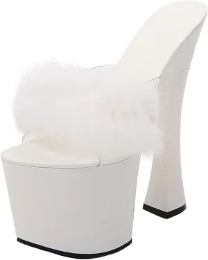 Stool 18CM/7.09IN Women Fashion Sexy Catwalk Large Size high Block Heel Sandal Court Shoes Ladies High Heels Sexy Pole Dancer Stripper Heel Stiletto Party Sandals,White,13