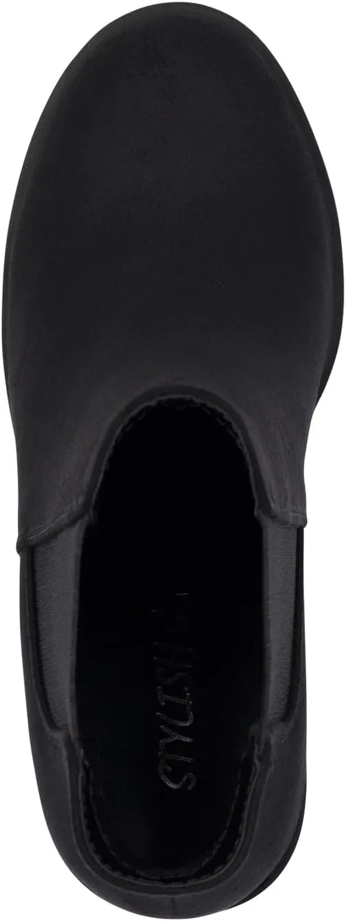 STYLISH S DIVINE - Womens Chuncky High Heel Round Toe Platform Chelsea Ankle Boots