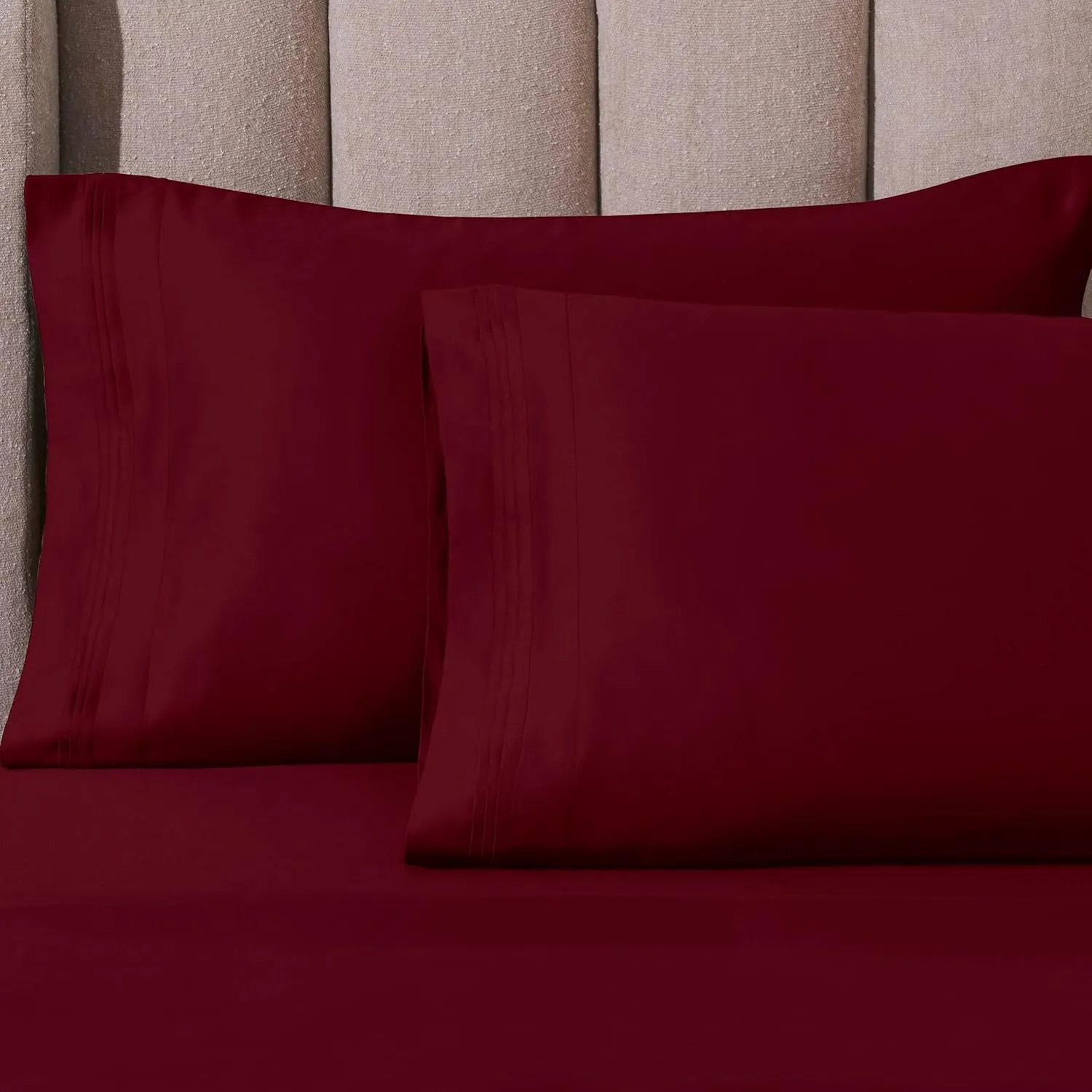 Superior Egyptian Cotton Sheet Set - 1000-Thread Count Egyptian Cotton Solid Bedding Sheet Set with 18” Deep Pocket - Luxury High Thread Count Sheet Set, California King, Burgundy