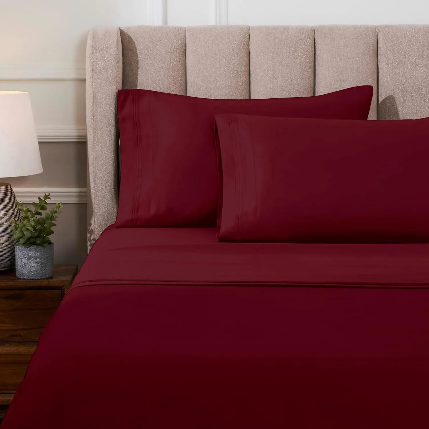 Superior Egyptian Cotton Sheet Set - 1000-Thread Count Egyptian Cotton Solid Bedding Sheet Set with 18” Deep Pocket - Luxury High Thread Count Sheet Set, California King, Burgundy
