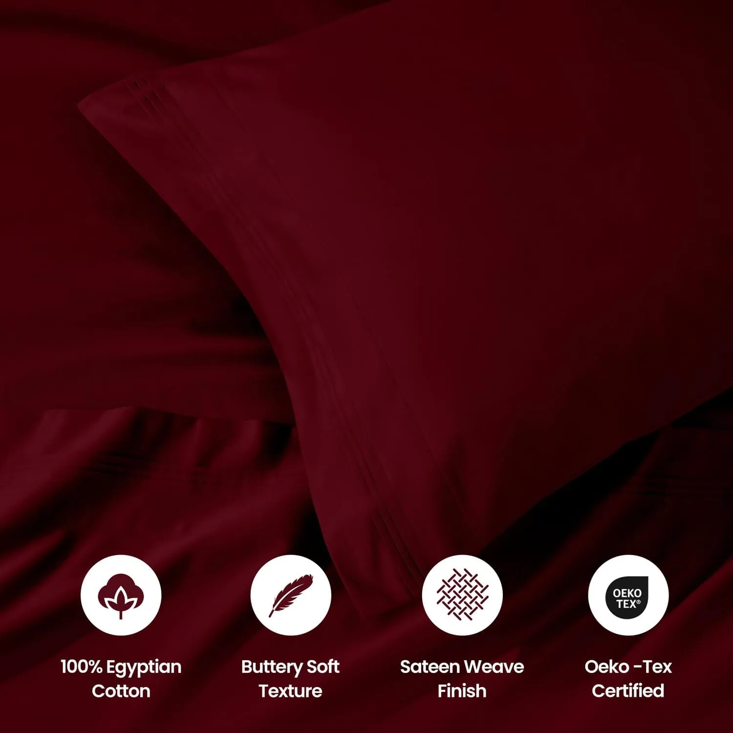 Superior Egyptian Cotton Sheet Set - 1000-Thread Count Egyptian Cotton Solid Bedding Sheet Set with 18” Deep Pocket - Luxury High Thread Count Sheet Set, California King, Burgundy