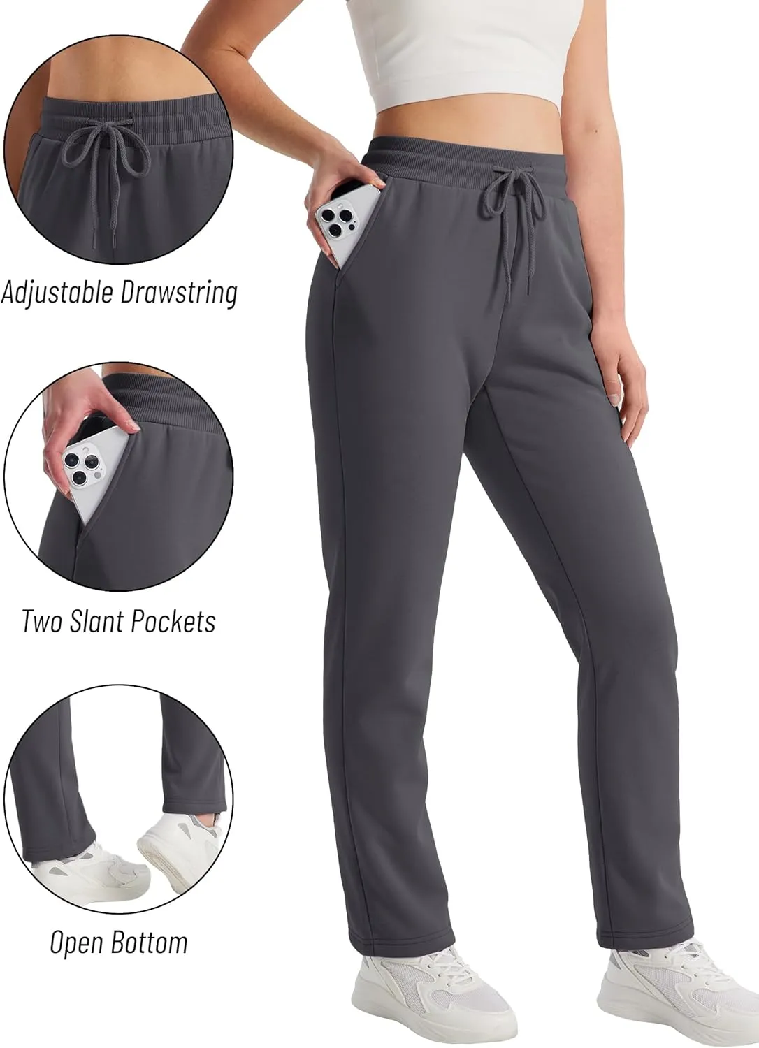 TACVASEN Women's Sherpa Lined Sweatpants Winter Warm Fleece Pants Water-Resistant Thermal Outdoor Snow Pockets Joggers