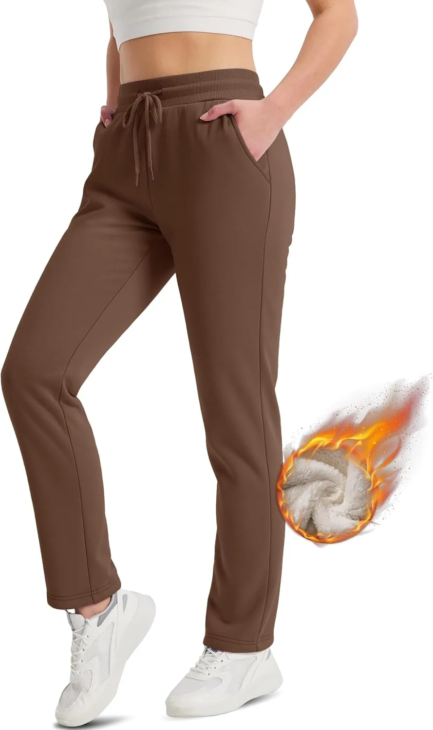 TACVASEN Women's Sherpa Lined Sweatpants Winter Warm Fleece Pants Water-Resistant Thermal Outdoor Snow Pockets Joggers