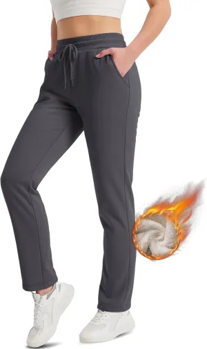 TACVASEN Women's Sherpa Lined Sweatpants Winter Warm Fleece Pants Water-Resistant Thermal Outdoor Snow Pockets Joggers
