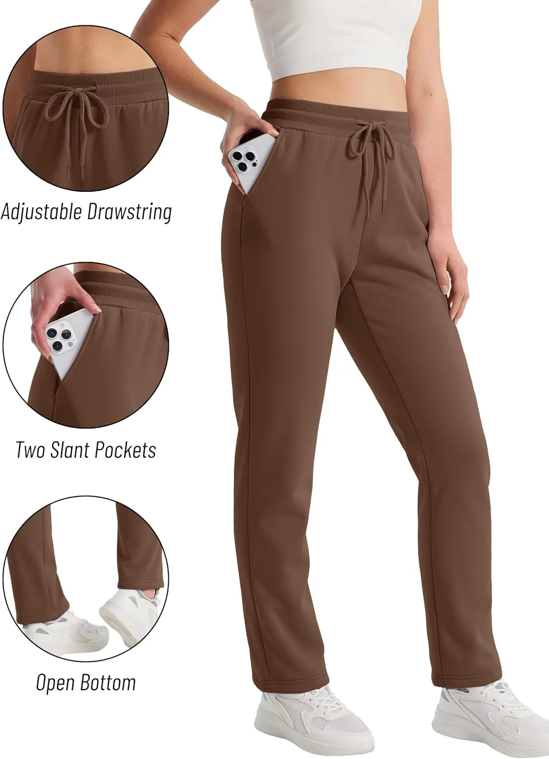 TACVASEN Women's Sherpa Lined Sweatpants Winter Warm Fleece Pants Water-Resistant Thermal Outdoor Snow Pockets Joggers